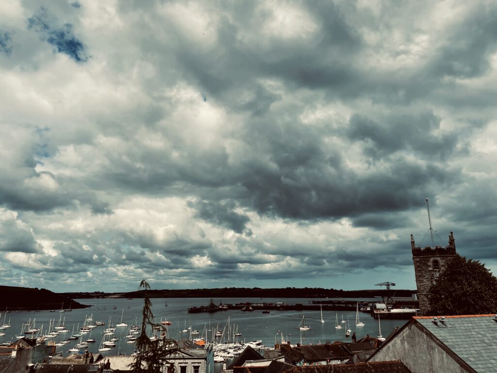 Wide shot of Falmouth harbour