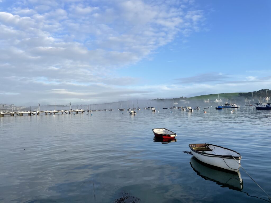 Boats in Falmouth Harbour on a misty morning